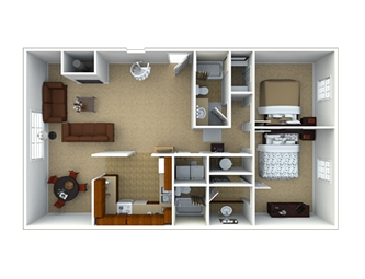 Floor plan for 2 beds, 2 baths, 1104 sqft